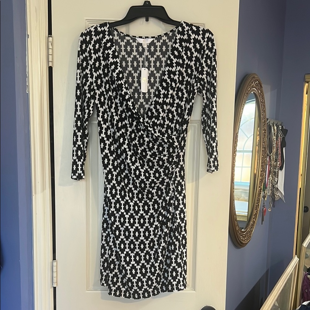 Charming Charlie Black and White Ruched Wrap Dress